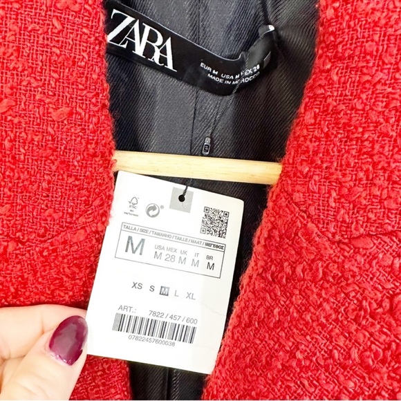 NWT ZARA Textured Double Breasted Red Tweed Blazer Jacket Blogger Favorite - Picture 13 of 15